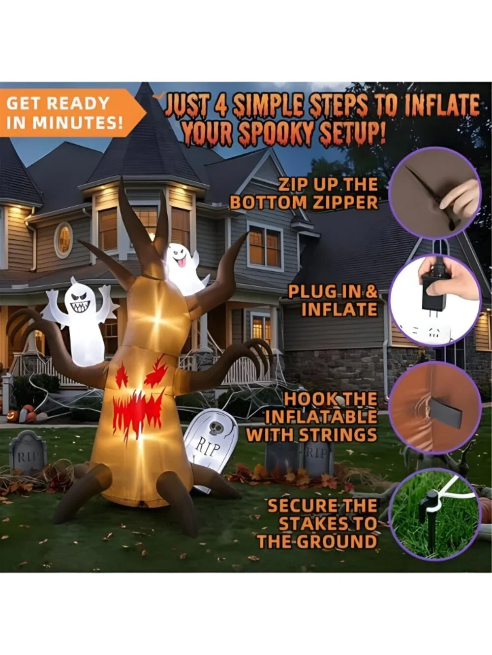8FT Halloween Inflatable Scary Tree Decorations Blow Up Yard Decor